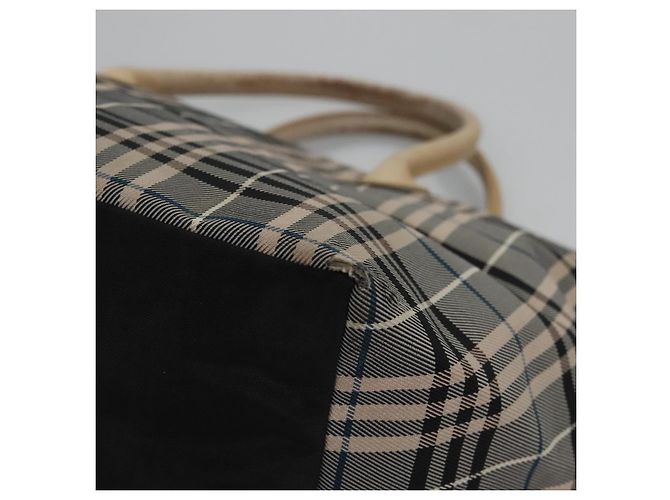Burberry Nova Check Tote Bag aus Nylon in Beige mit blauer Etikette, silber authentisch bs23441 - Ansicht 13