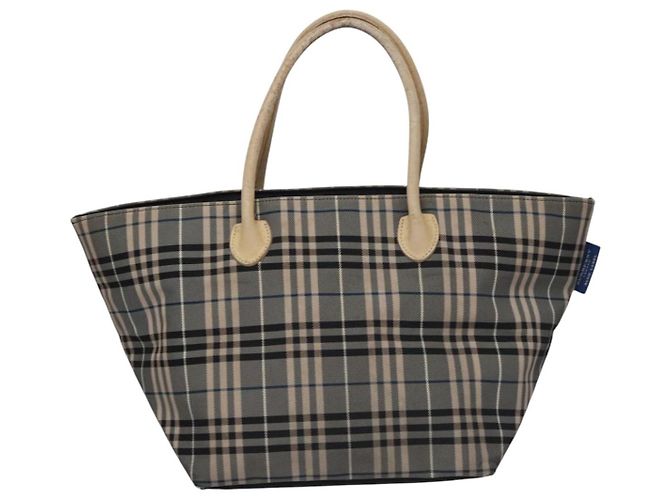 Burberry Nova Check Tote Bag aus Nylon in Beige mit blauer Etikette, silber authentisch bs23441 - Ansicht 2