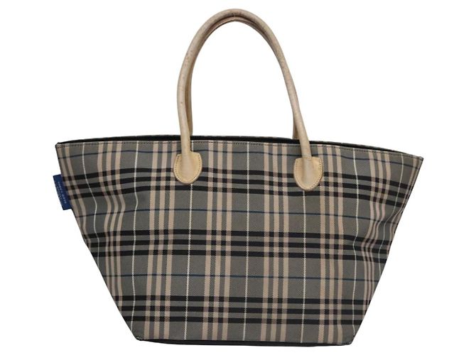 Burberry Nova Check Tote Bag aus Nylon in Beige mit blauer Etikette, silber authentisch bs23441 - Ansicht 3