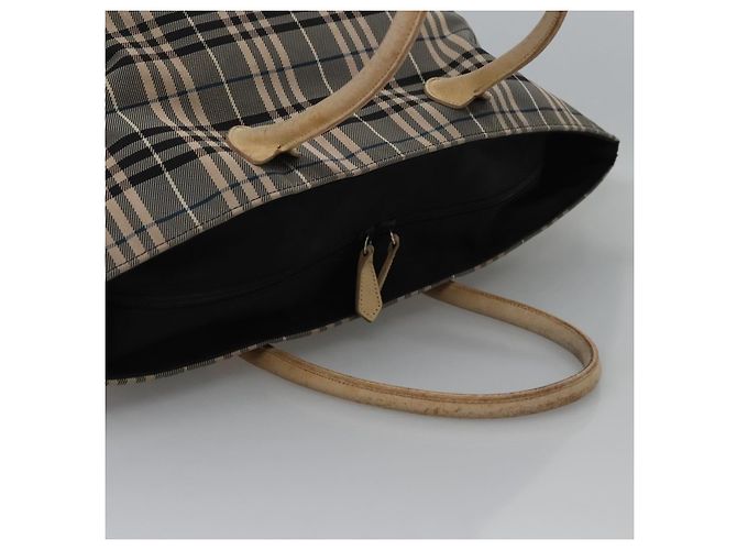 Burberry Nova Check Tote Bag aus Nylon in Beige mit blauer Etikette, silber authentisch bs23441 - Ansicht 6