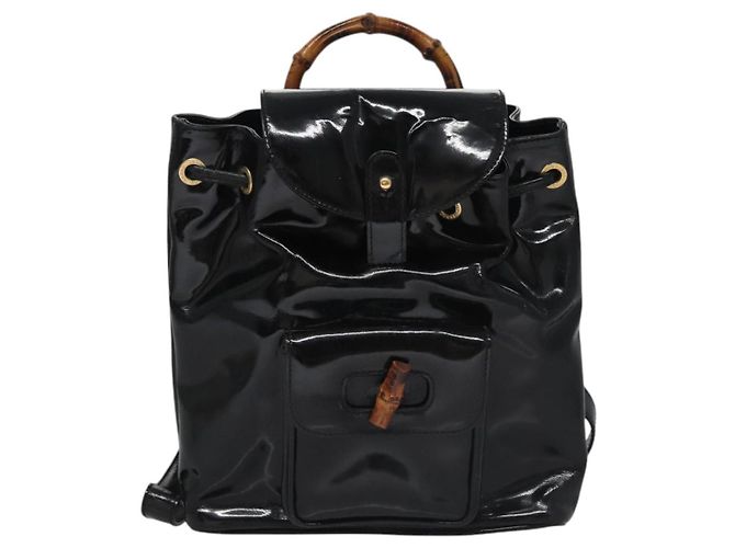 Zaino GUCCI Bamboo Pelle lucida Nera 003 2058 0030 Auth nb014 Nero - vista 2