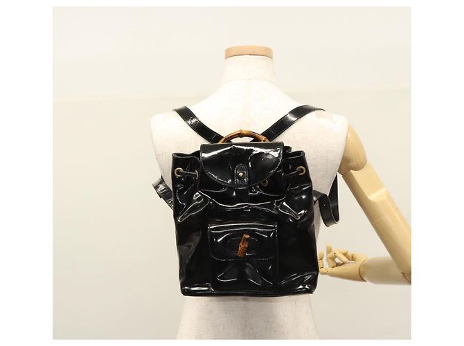 Zaino GUCCI Bamboo Pelle lucida Nera 003 2058 0030 Auth nb014 Nero - Ansicht 33
