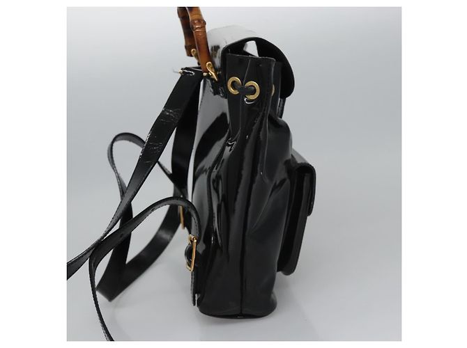 Zaino GUCCI Bamboo Pelle lucida Nera 003 2058 0030 Auth nb014 Nero - vista 5