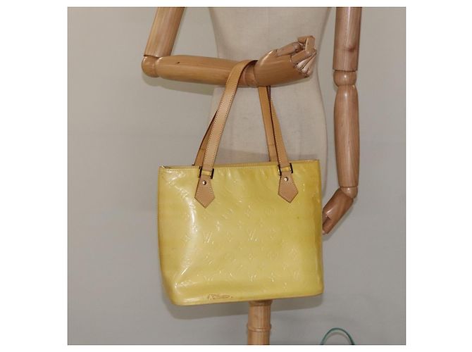LOUIS VUITTON Monogram Vernis Houston Borsa a Mano Giallo Lime M91055 LV Auth hk2222 D'oro - vista 24