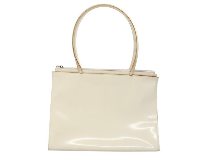 Borsa Tote Salvatore Ferragamo Smalto Bianco Argento Auth bs23225 - vista 2