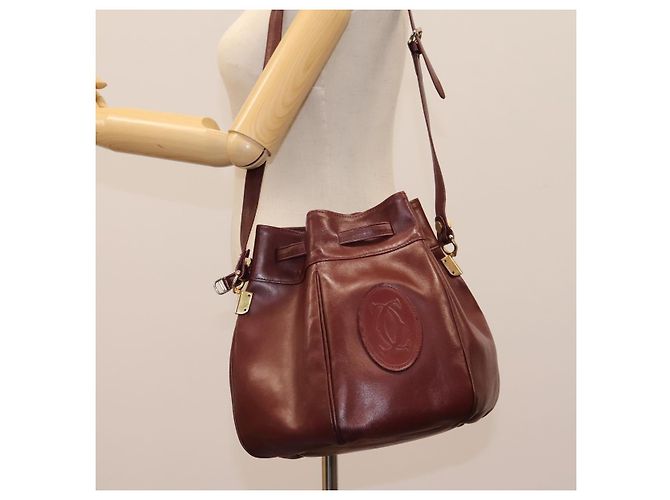 CARTIER Borsa a Spalla Must Line Pelle Bordeaux Oro Auth bs22994 D'oro Bordò - vista 21