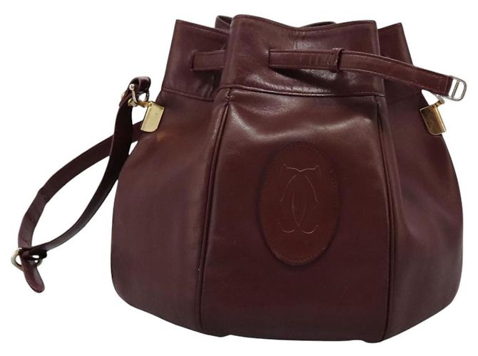 CARTIER Borsa a Spalla Must Line Pelle Bordeaux Oro Auth bs22994 D'oro Bordò - vista 3