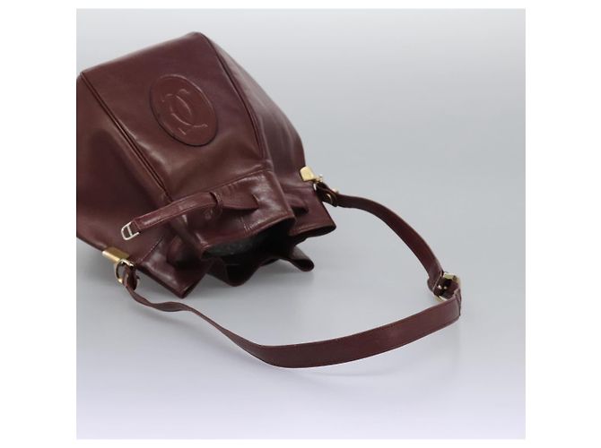 CARTIER Borsa a Spalla Must Line Pelle Bordeaux Oro Auth bs22994 D'oro Bordò - vista 7