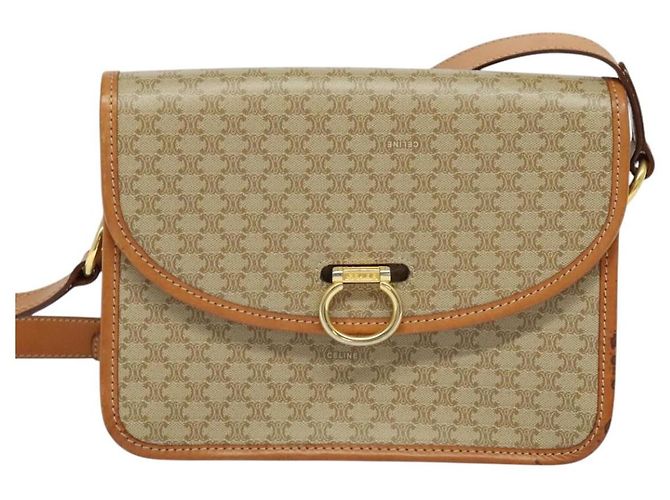 Céline Borsa a spalla in tela Macadam CELINE beige oro Auth JB008 D'oro - vista 2