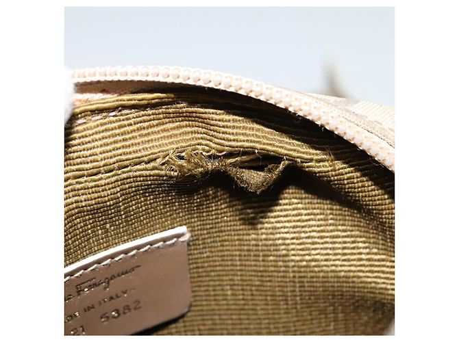 Borsa a spalla Salvatore Ferragamo in tela beige Auth fm4423 - vista 18