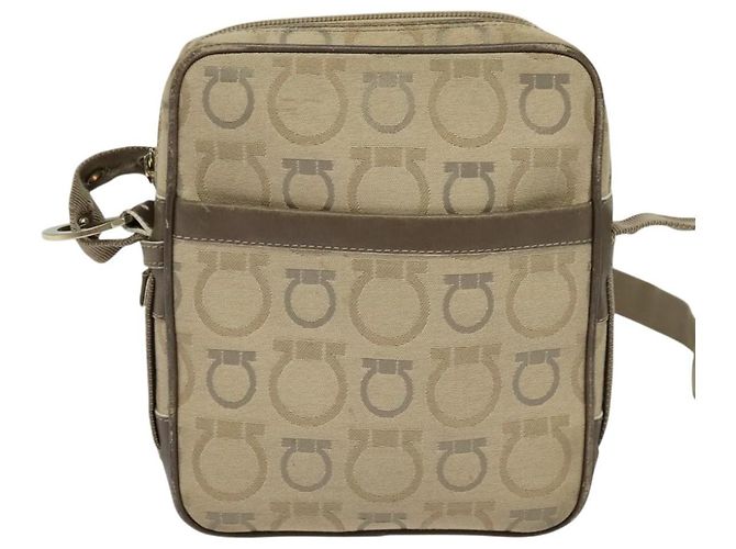 Borsa a spalla Salvatore Ferragamo in tela beige Auth fm4423 - vista 2