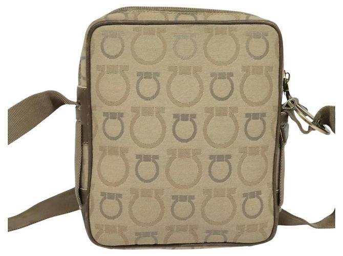 Borsa a spalla Salvatore Ferragamo in tela beige Auth fm4423 - vista 3