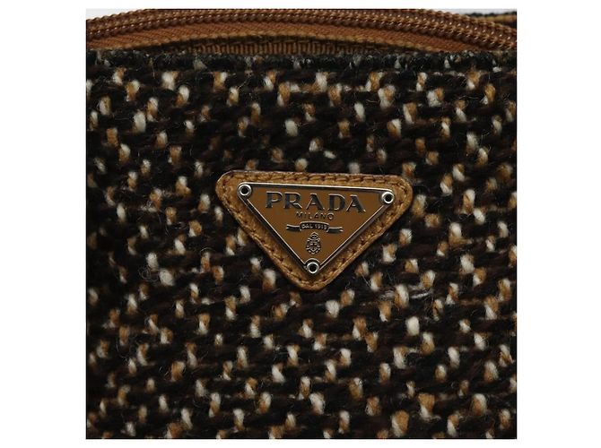 PRADA Borsa a mano in lana marrone Auth hk2259 - vista 14
