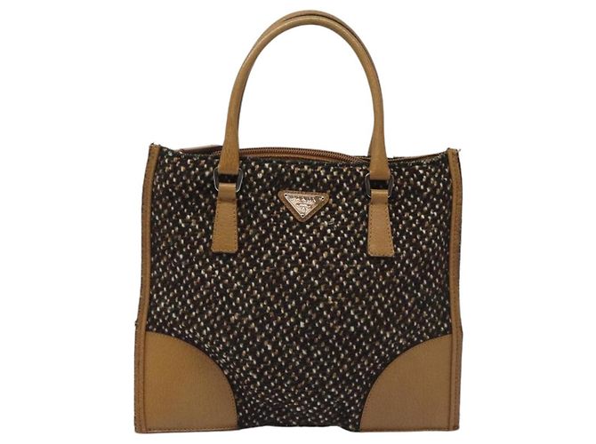 PRADA Borsa a mano in lana marrone Auth hk2259 - vista 2