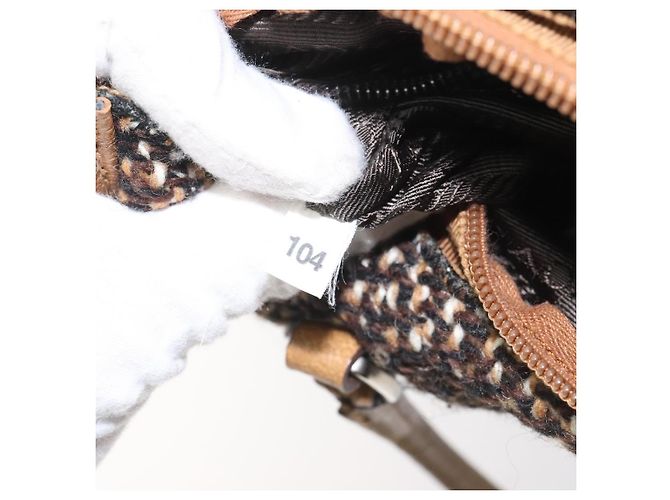 PRADA Borsa a mano in lana marrone Auth hk2259 - vista 21