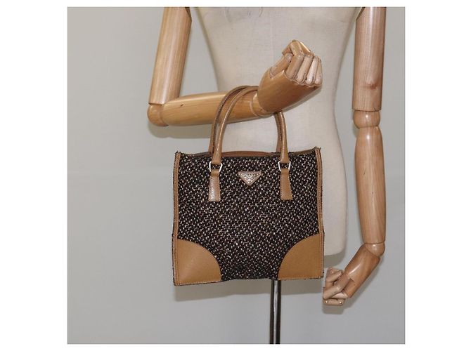 PRADA Borsa a mano in lana marrone Auth hk2259 - vista 23