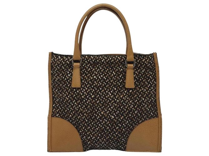 PRADA Borsa a mano in lana marrone Auth hk2259 - vista 3