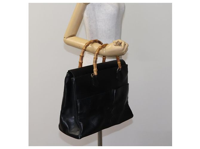 Borsa a mano in pelle Gucci Bamboo nera e oro 002 2855 0322 0 Auth fm4384 Nero D'oro - vista 21