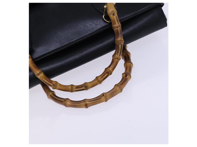 Borsa a mano in pelle Gucci Bamboo nera e oro 002 2855 0322 0 Auth fm4384 Nero D'oro - vista 7