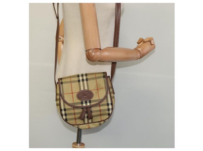 Autre Marque Borsa a spalla Burberrys Nova Check in pelle PVC beige Auth EC421 - vista 21
