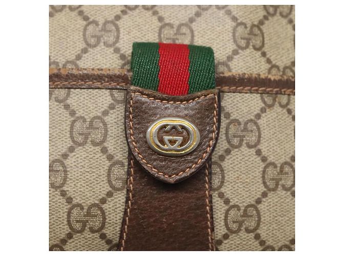 Borsa a spalla GUCCI GG Supreme Web Sherry Line PVC Beige Oro Auth KD211 D'oro - vista 14