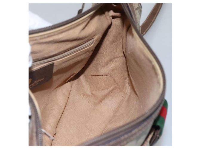 Borsa a spalla GUCCI GG Supreme Web Sherry Line PVC Beige Oro Auth KD211 D'oro - vista 18