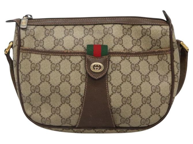 Borsa a spalla GUCCI GG Supreme Web Sherry Line PVC Beige Oro Auth KD211 D'oro - vista 2