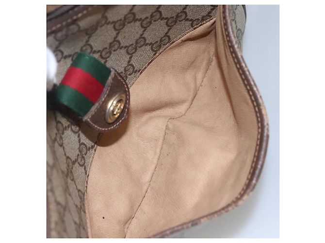 Borsa a spalla GUCCI GG Supreme Web Sherry Line PVC Beige Oro Auth KD211 D'oro - vista 21