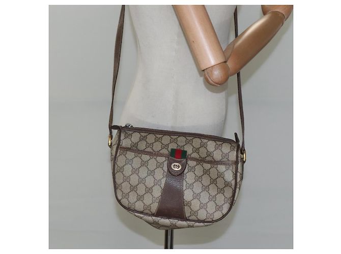 Borsa a spalla GUCCI GG Supreme Web Sherry Line PVC Beige Oro Auth KD211 D'oro - vista 23