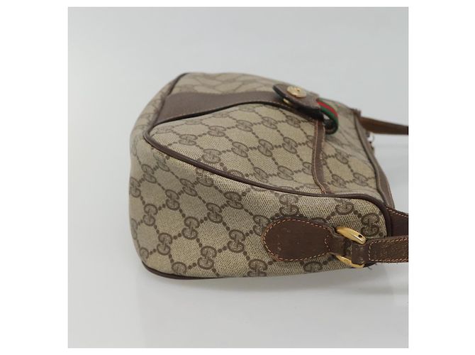 Borsa a spalla GUCCI GG Supreme Web Sherry Line PVC Beige Oro Auth KD211 D'oro - vista 4