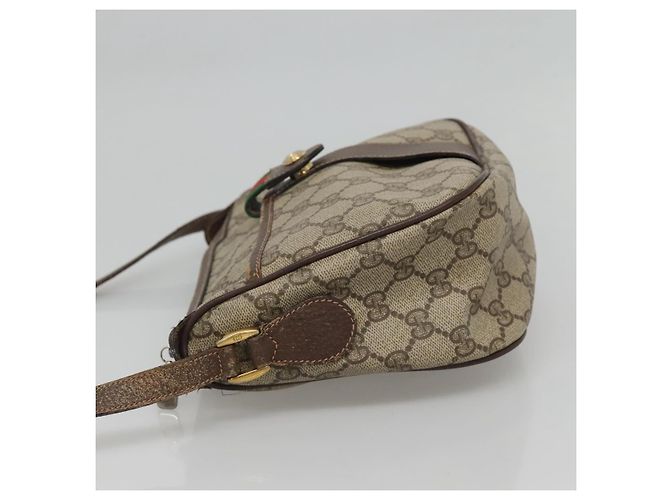 Borsa a spalla GUCCI GG Supreme Web Sherry Line PVC Beige Oro Auth KD211 D'oro - vista 5