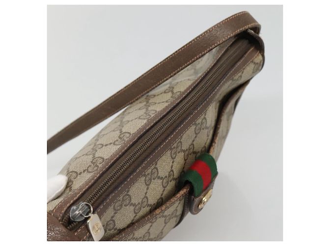 Borsa a spalla GUCCI GG Supreme Web Sherry Line PVC Beige Oro Auth KD211 D'oro - vista 6