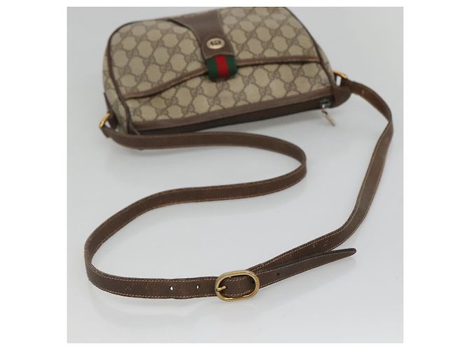 Borsa a spalla GUCCI GG Supreme Web Sherry Line PVC Beige Oro Auth KD211 D'oro - vista 7