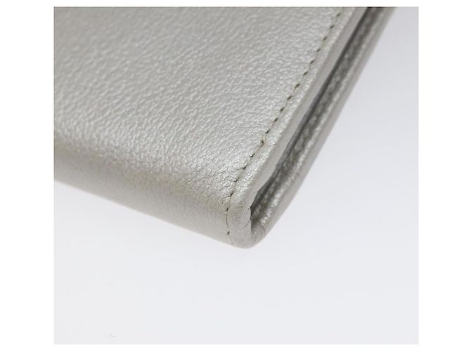CHANEL Camelia Cartera Larga Cuero Plata CC Auth am7960 - vista 10