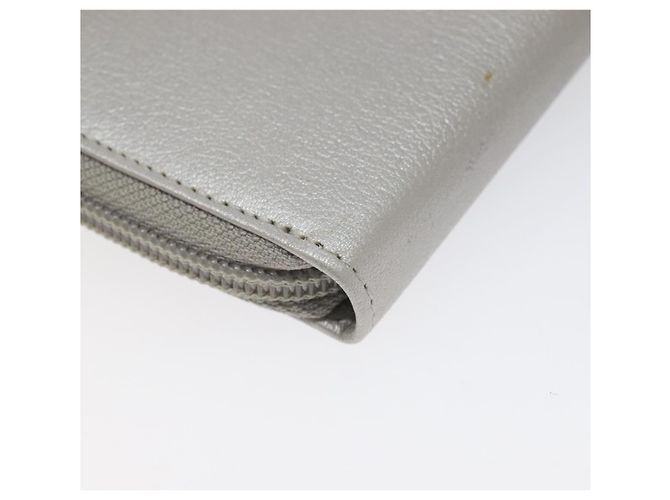 CHANEL Camelia Cartera Larga Cuero Plata CC Auth am7960 - vista 11