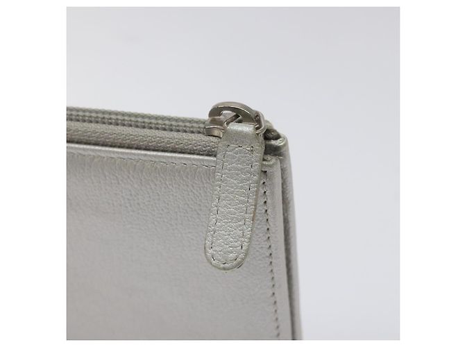 CHANEL Camelia Cartera Larga Cuero Plata CC Auth am7960 - vista 12