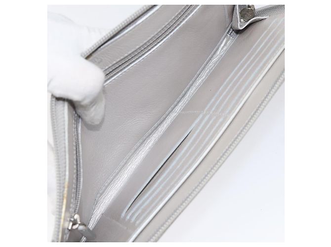 CHANEL Camelia Cartera Larga Cuero Plata CC Auth am7960 - vista 15