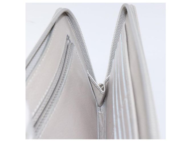 CHANEL Camelia Cartera Larga Cuero Plata CC Auth am7960 - vista 16