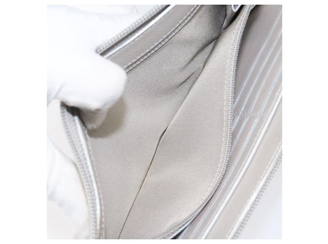 CHANEL Camelia Cartera Larga Cuero Plata CC Auth am7960 - vista 18