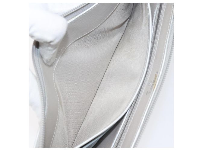 CHANEL Camelia Cartera Larga Cuero Plata CC Auth am7960 - vista 21