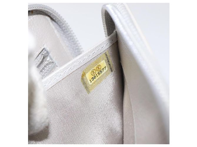 CHANEL Camelia Cartera Larga Cuero Plata CC Auth am7960 - vista 22