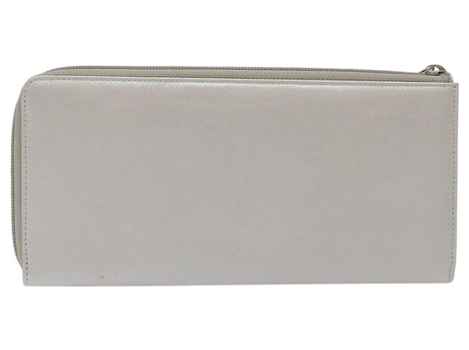 CHANEL Camelia Cartera Larga Cuero Plata CC Auth am7960 - vista 3