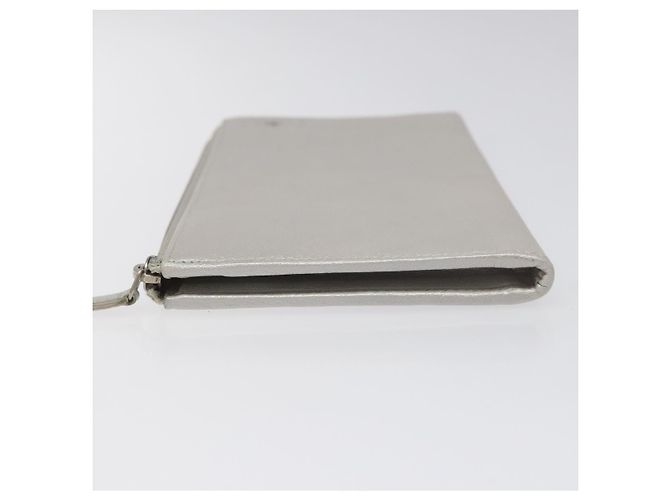 CHANEL Camelia Cartera Larga Cuero Plata CC Auth am7960 - vista 5