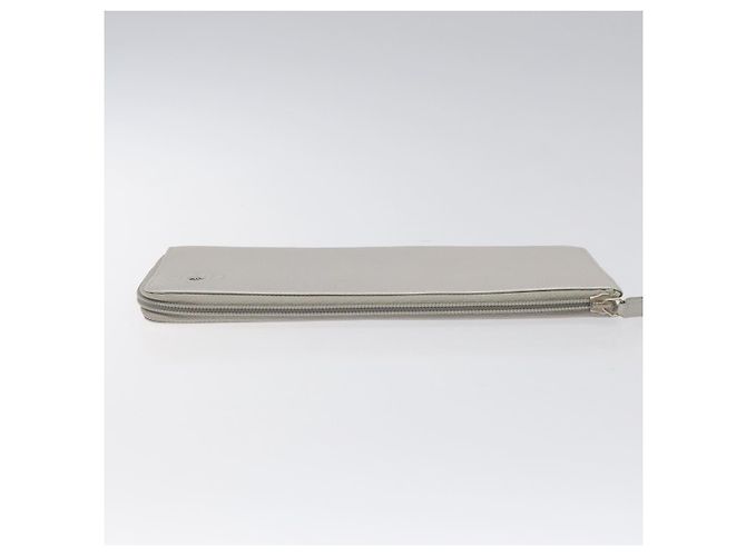 CHANEL Camelia Cartera Larga Cuero Plata CC Auth am7960 - vista 6