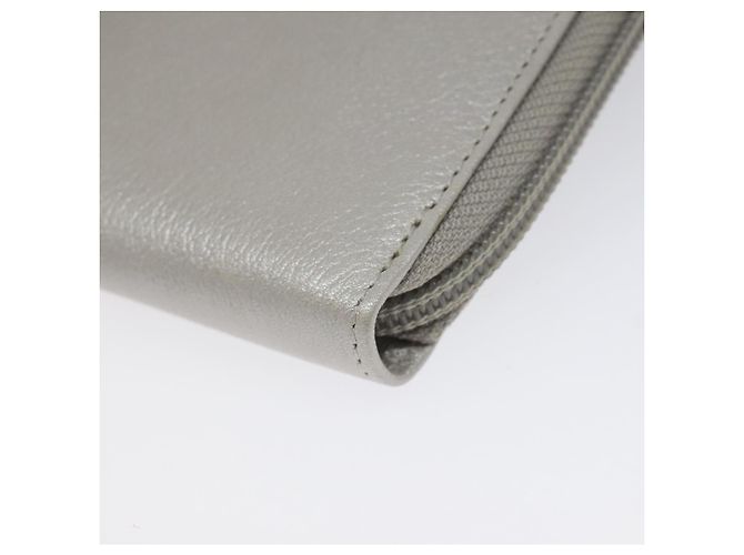 CHANEL Camelia Cartera Larga Cuero Plata CC Auth am7960 - vista 8