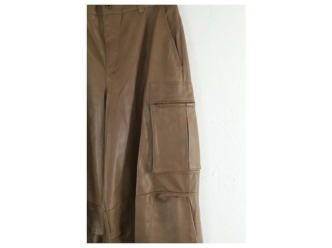 Salvatore Ferragamo Pantalones rectos de cuero marrón Castaño - vista 3