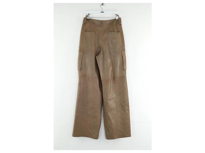 Salvatore Ferragamo Pantalones rectos de cuero marrón Castaño - vista 4