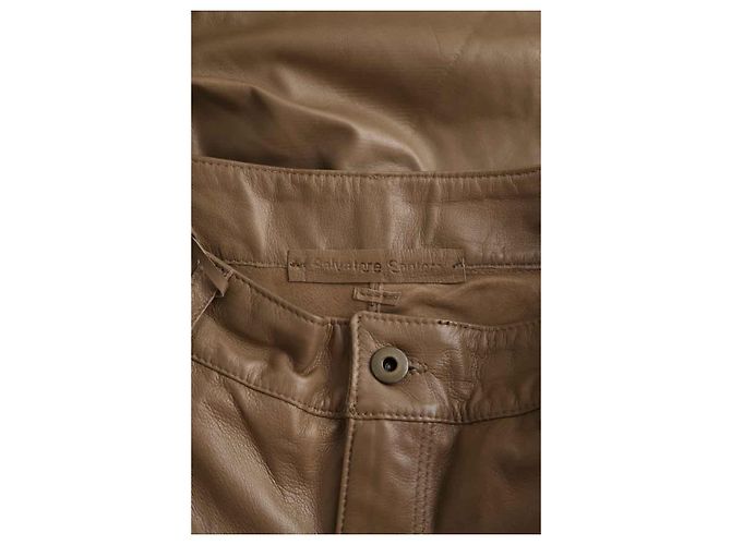 Salvatore Ferragamo Pantalones rectos de cuero marrón Castaño - vista 6