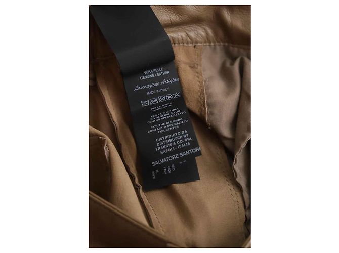 Salvatore Ferragamo Pantalones rectos de cuero marrón Castaño - vista 8