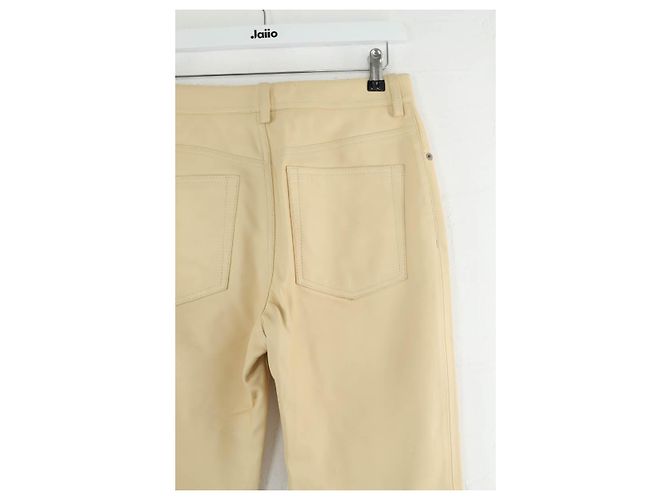 Acne Pantalones de cuero rectos Beige - vista 6